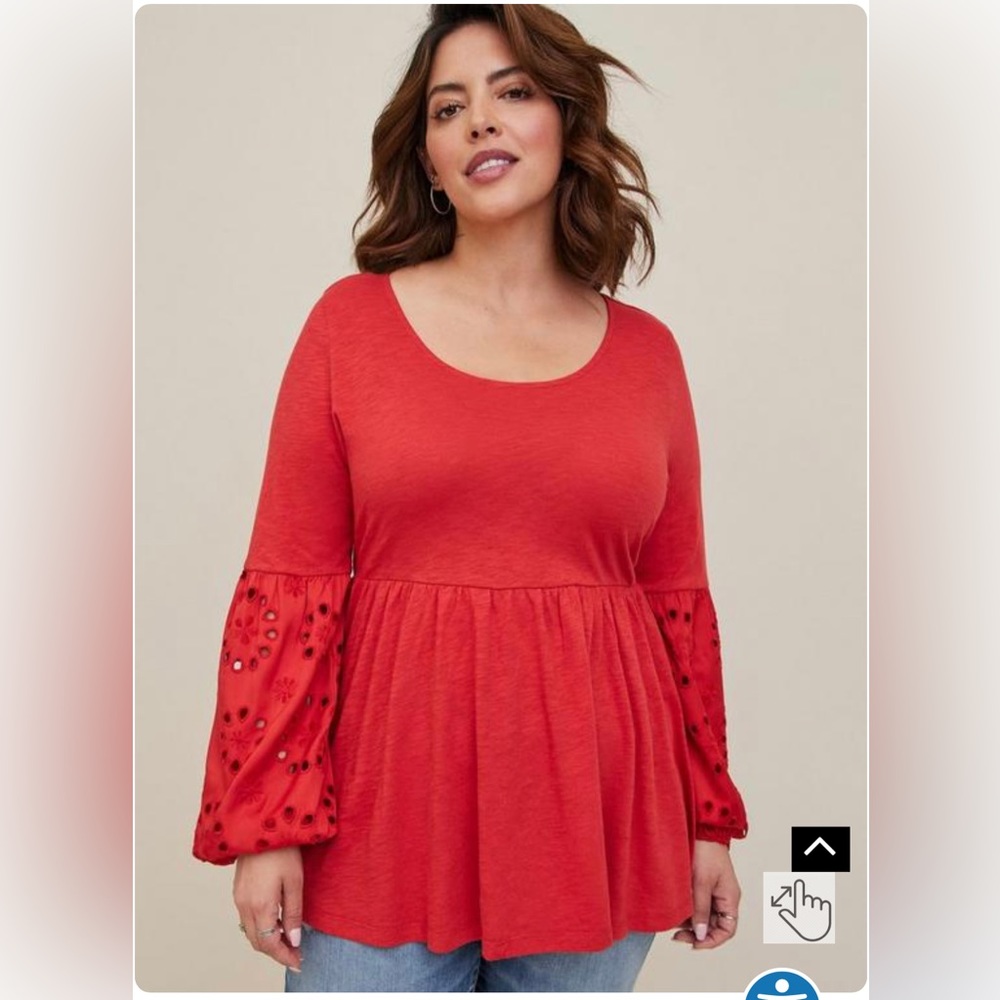 Cotton Jersey Slub crochet lace bell sleeves flowy babydoll tunic Size 4 26/28
